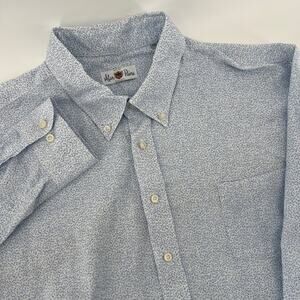 Alan Paine 100% Cotton Button Down Shirt Mens XXL Blue White Floral Classic Prep
